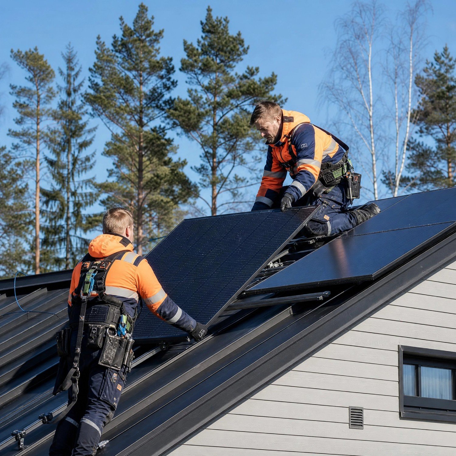 Aurinkopaneelit omakotitalon katolla Jyväskylässä